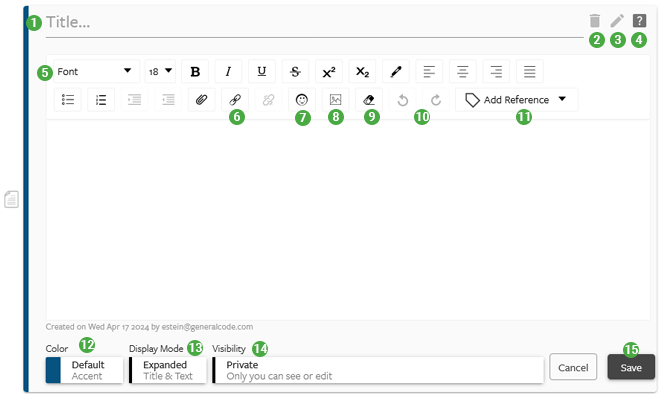 eCode360 screen showing the Notes editor